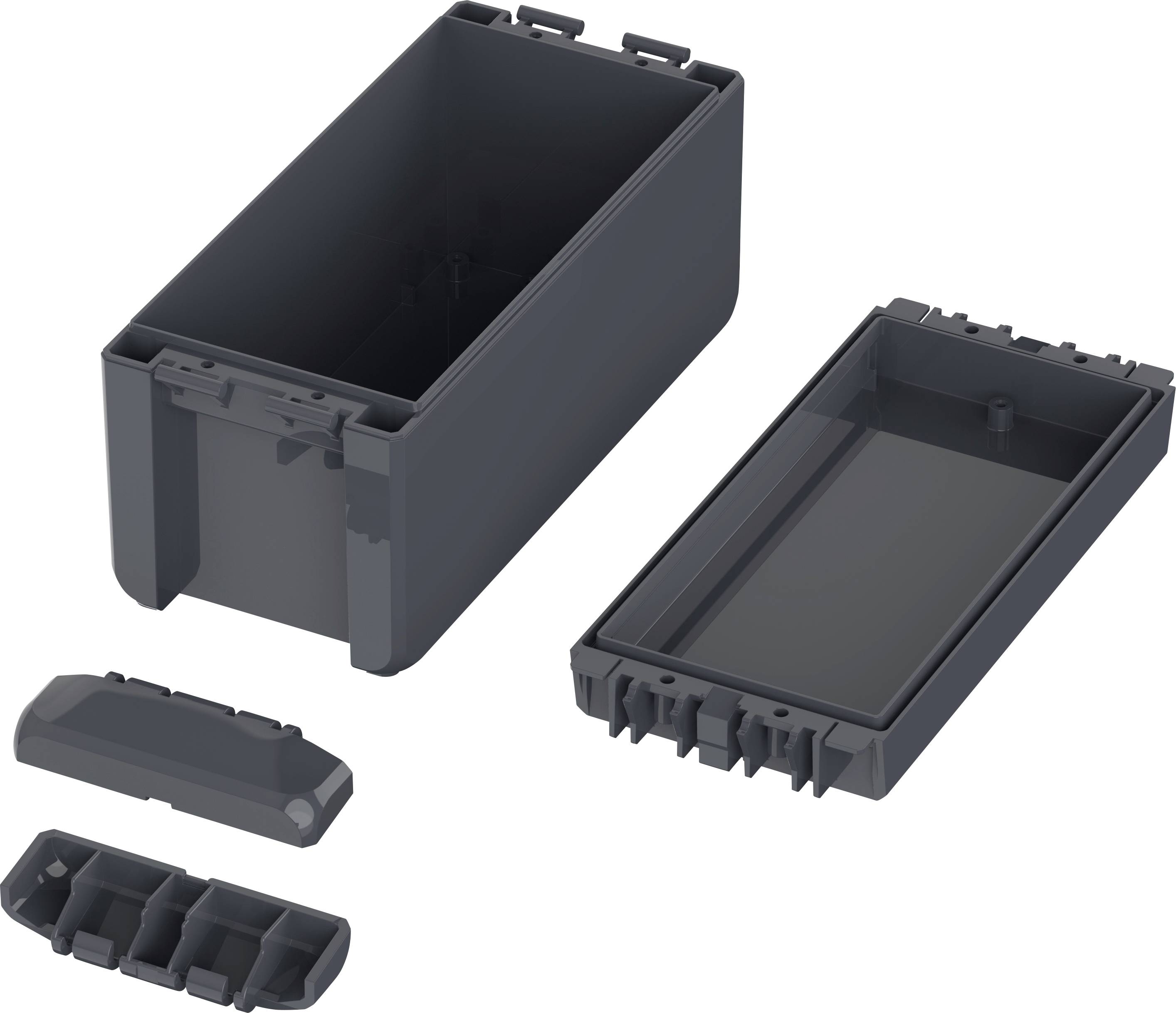 An open electrical distribution cabinet with the cover removed, displaying separate components that reveal its structure and parts.