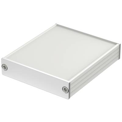 A white, rectangular metal enclosure with ribbed sides and screws at the corners.