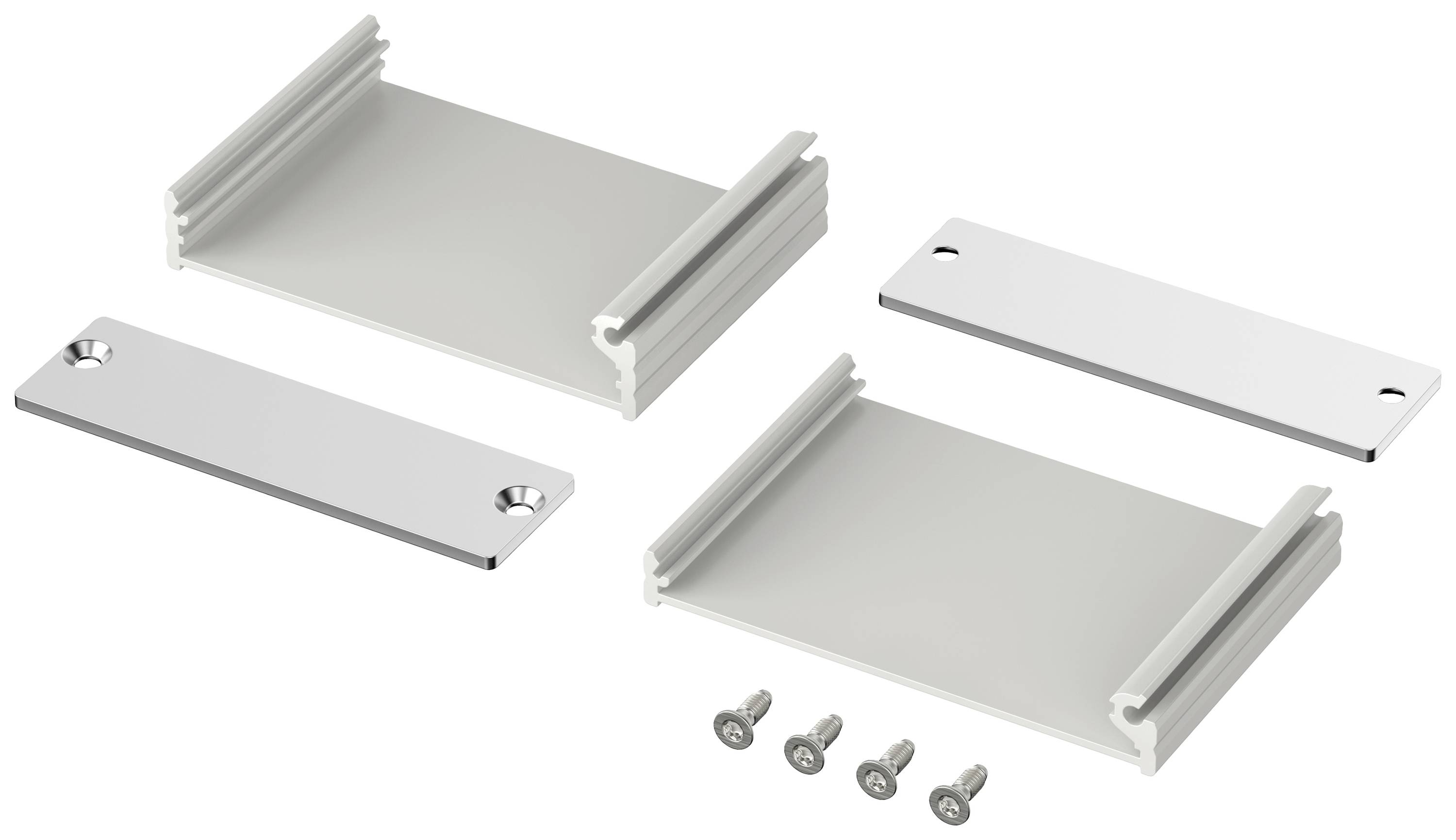 'Fixing set with two clamps and four screws, suitable for rectangular mounting brackets.'