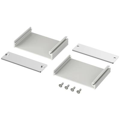 'Fixing set with two clamps and four screws, suitable for rectangular mounting brackets.'