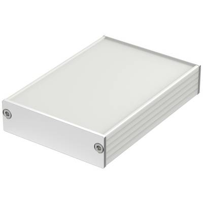 External hard drive with a silver casing and two visible screws on the front.