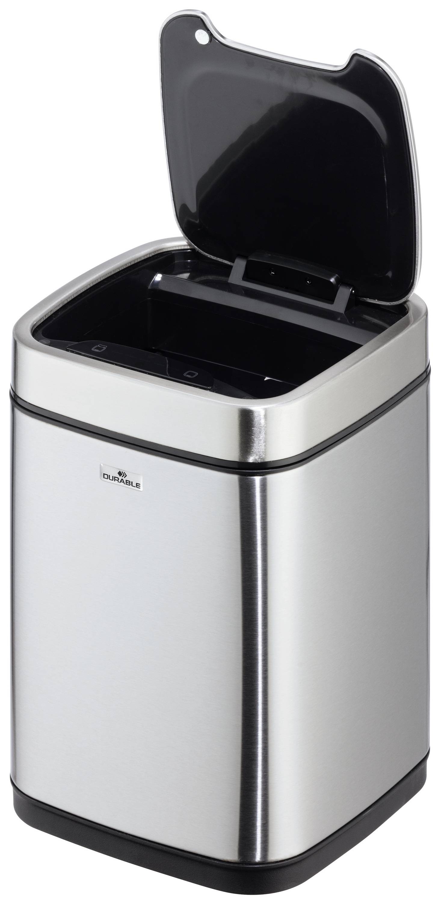 Durable Sensor NO TOUCH 342023 Garbage bin 6 l Stainless steel (L x W x H) 21 x 21 x 31.5 cm Silver-black on-touch lid 1 pc(s)