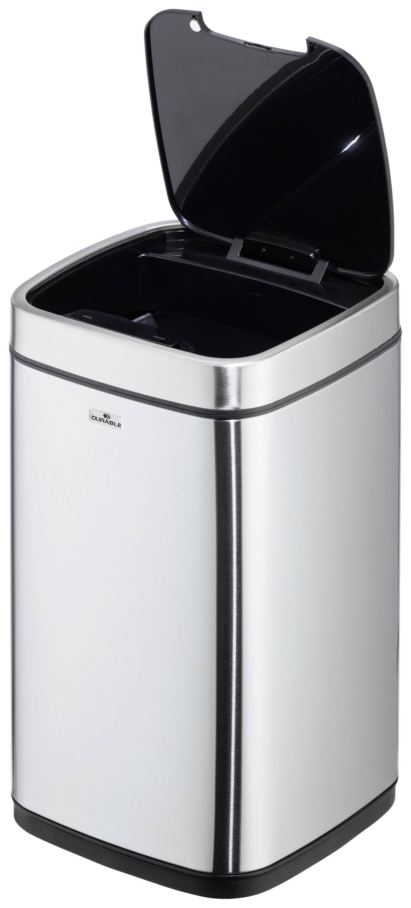 Durable Sensor NO TOUCH 342123 Garbage bin 12 l Stainless steel (L x W x H) 24 x 24 x 43 cm Silver-black on-touch lid 1 pc(s)