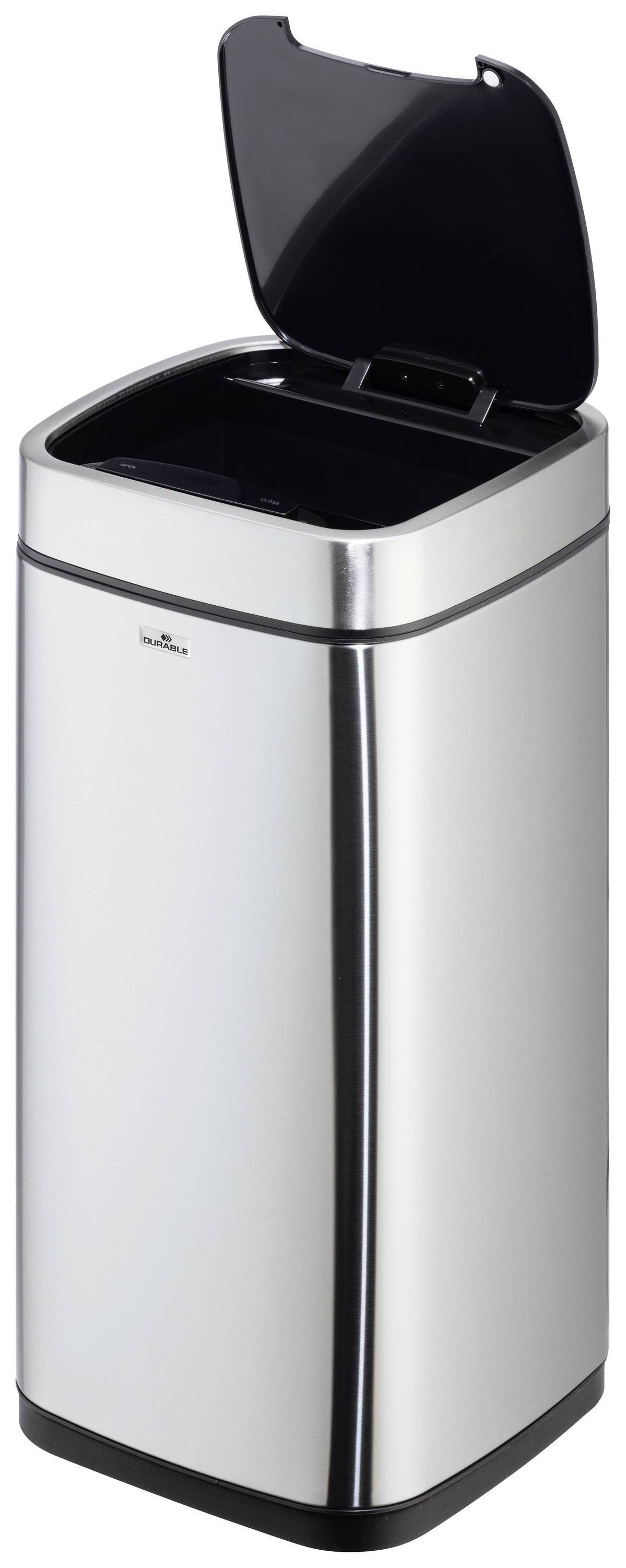 Durable 342223 342223 Garbage bin 21 Stainless steel (L x W x H) 27 x 27 x 57 cm Silver on-touch lid 1 pc(s)
