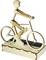 Wooden model of a cyclist on a movable wheel, mounted on a rectangular base.