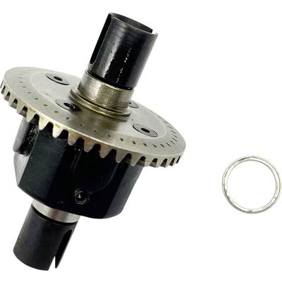 Metallic bevel gear transmission with metal ring; components for mechanical constructions or models.