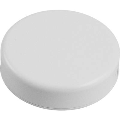 Round, white plastic lid against a neutral background.