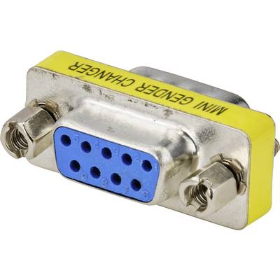 A blue 9-pin female adapter with a yellow housing. 'Mini Gender Changer' printed on top. Used for converting connection interfaces.