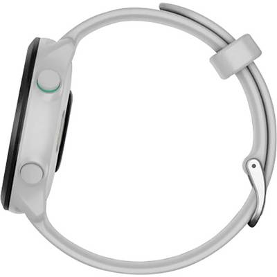 Grey, minimalist smartwatch with a round case, side button and detachable strap.