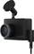 Black Garmin dash cam with wide-angle lens and mounting bracket, connected by a cable, for recording car journeys.