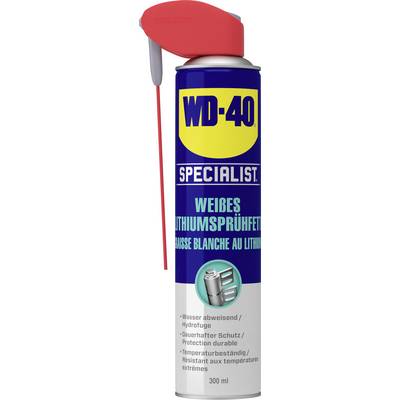 WD-40 Specialist White Lithium Spray Grease, 300 ml, with red spray nozzle and narrow nozzle for precise application, for protection and lubrication.