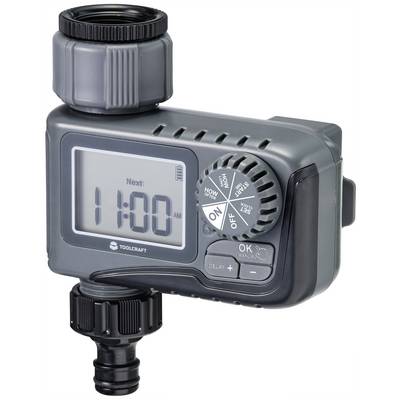Digital Irrigation Timer with Large Display and Rotary Dial, Shows Current and Next Watering Start Times.