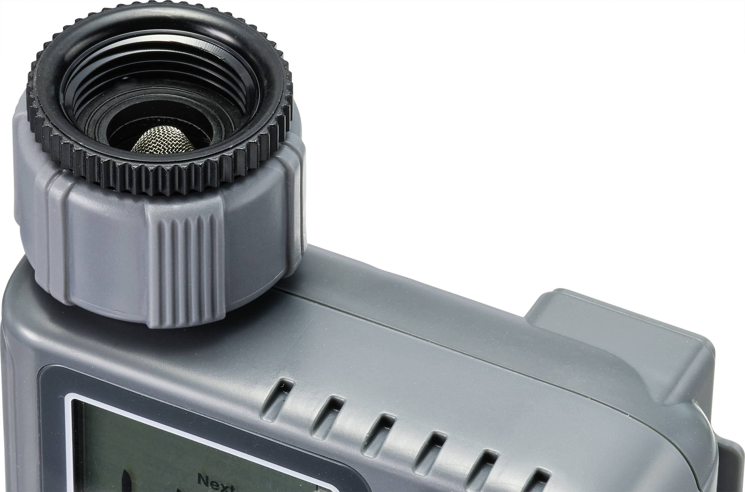 Grey digital measuring device with display and control dial. It appears to be used for measuring liquid or gas values.