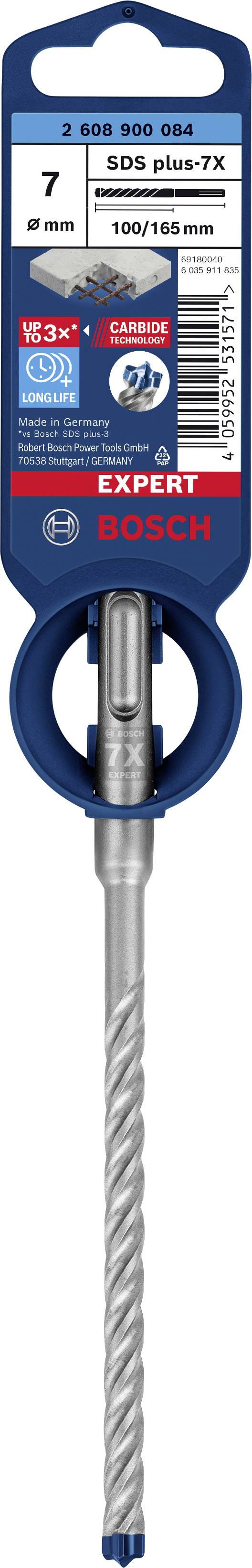 Bosch SDS plus-7X drill bit, 7 mm diameter, 100/165 mm length, suitable for concrete work.