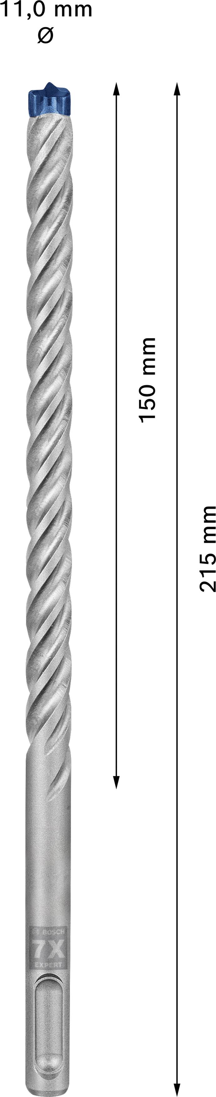 Long drill with an overall length of 245 mm and a diameter of 11 mm. Drill length is 150 mm.