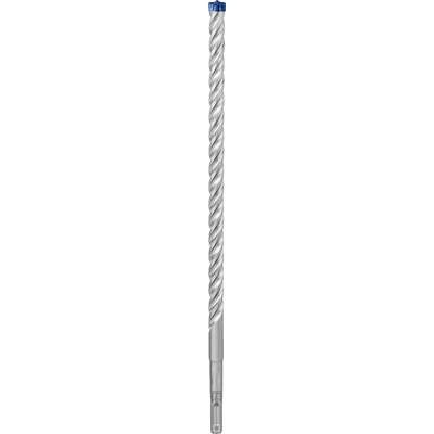 A silver, spiral concrete drill bit with a blue head. Suitable for use on concrete surfaces to drill holes.