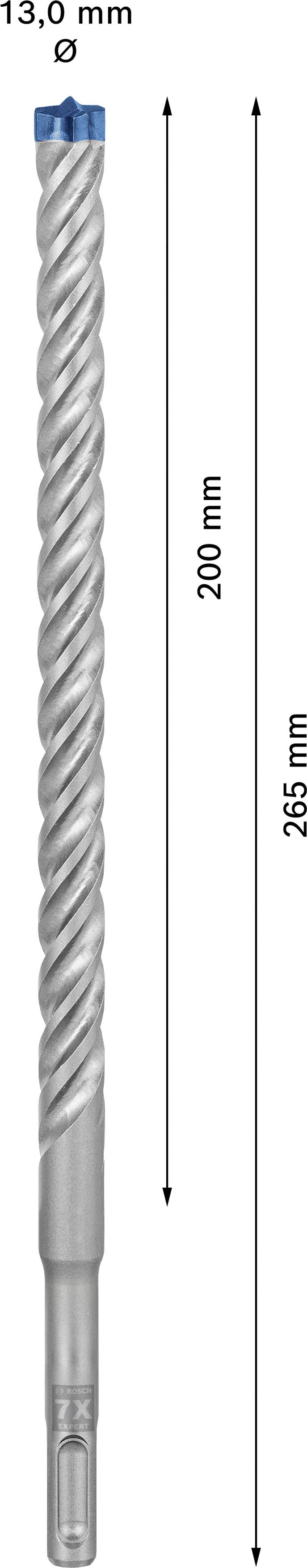 Drill bit with a length of 265 mm and a diameter of 13.0 mm. Used for deep drilling with precise guidance.