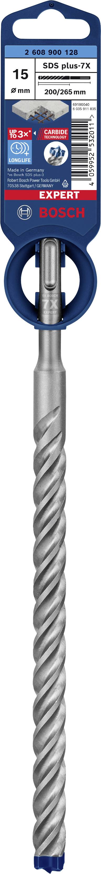 SDS drill bit with spiral shaft, 16 mm diameter. Packaging displays brand logo, product information and barcode symbol.
