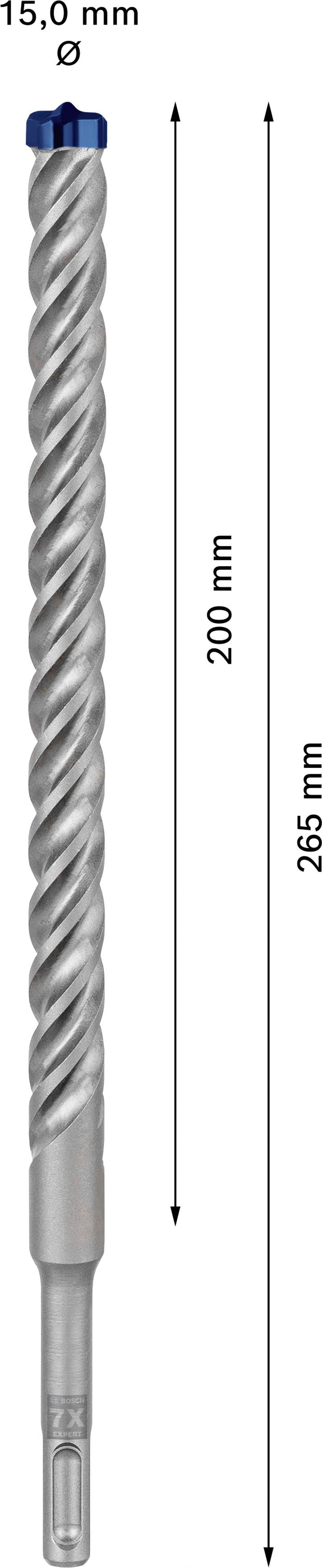 Drill with 15.0 mm diameter and 265 mm length, of which 200 mm is useful length.