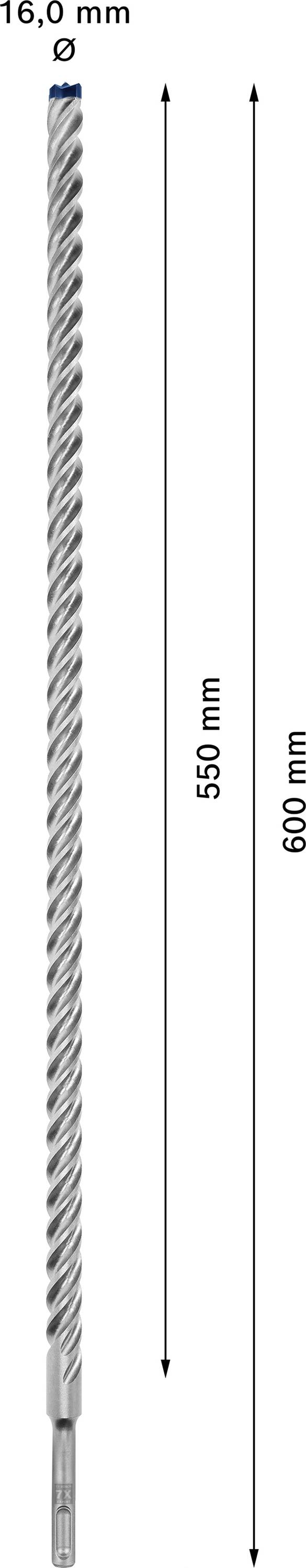 Drill with a diameter of 16.0 mm, total length 600 mm and working length 550 mm.