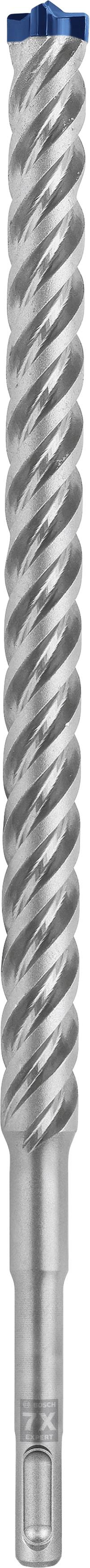 A silver metal drill bit with a spiral cutting edge and a blue end, suitable for drilling into hard materials.