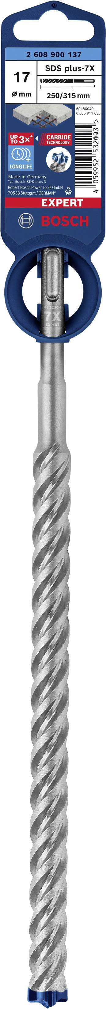 Concrete, Stone and Masonry Drill Bit, 17 mm Diameter, manufactured by Bosch. Blue packaging with product information.