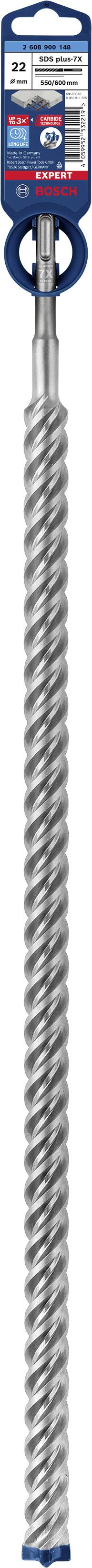 View of a drill bit with a spiral design, suitable for heavy-duty materials. Product label and brand name visible at the top.