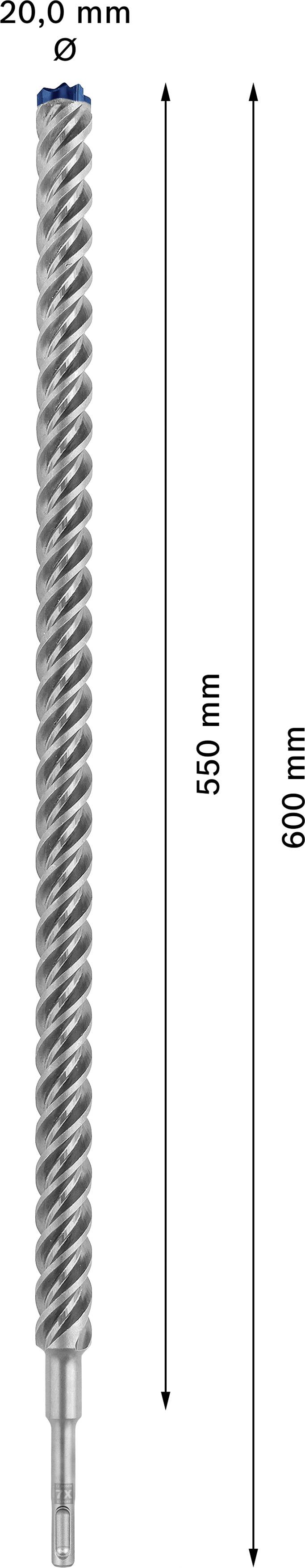 Drill with a total length of 600 mm and a working range of 550 mm. Diameter is 20.0 mm.