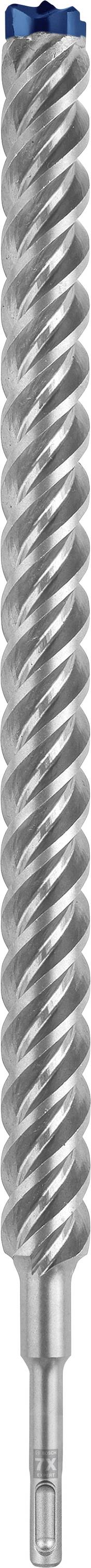 Metal screw with silver-coloured, spiral thread and blue head, vertically aligned.