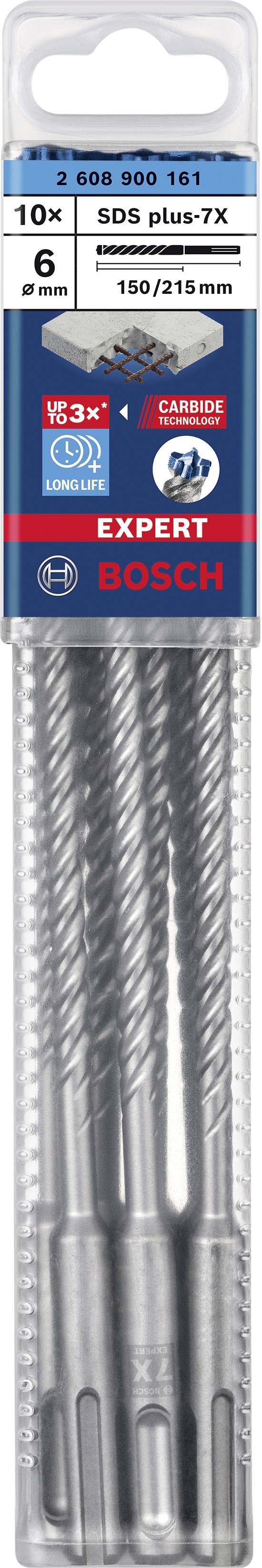 'Bosch Expert SDS plus-7X Drill Bit Set, 10 Pieces, 150/215 mm Length, Suitable for Concrete and Masonry, in Plastic Packaging.'