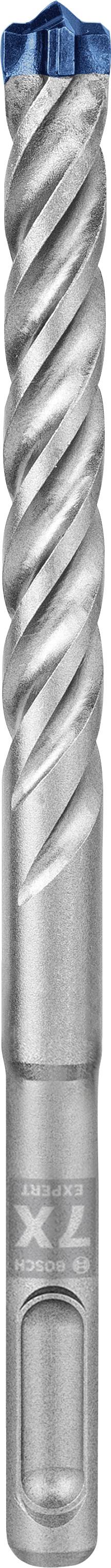 Close-up of a silver, spiral-shaped milling cutter with a blue tip, suitable for machining metals.