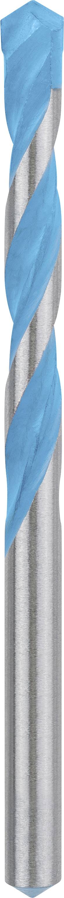 A spiral drill bit with a blue spiral-cutting section, used for drilling holes in materials such as metal or wood.