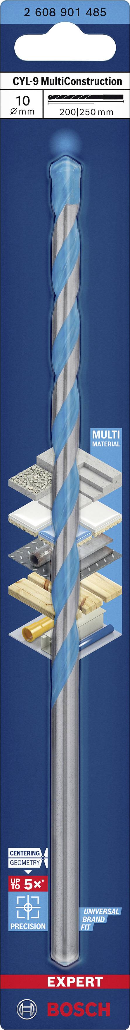 'BOSCH CYL-9 Drill' on a blue background, suitable for concrete, masonry, tiles, wood and more. Size: 10 x 100 mm, Expert Series.