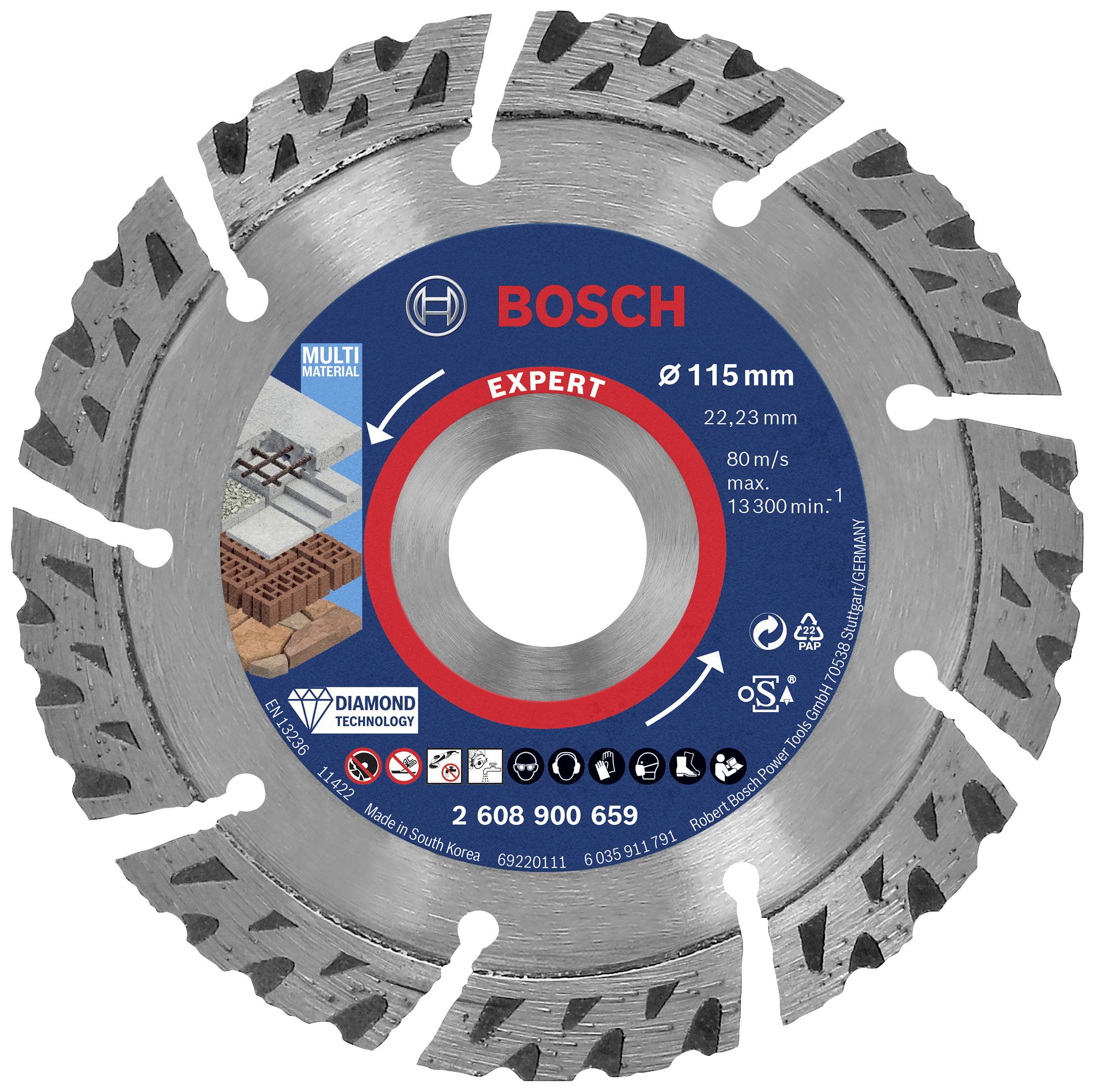 Bosch Diamond Cutting Disc 'EXPERT' for Multi-Materials, Ø115 mm, 22.23 mm Bore, Suitable for Concrete and Bricks.