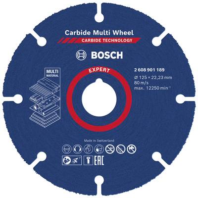 Bosch 'Carbide Multi Wheel' Saw Blade, 125 mm diameter, suitable for multi-material use. Manufactured in Switzerland.