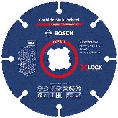 Bosch 'Carbide Multi Wheel' grinding disc, suitable for 125 mm X-LOCK, for metalworking and woodworking. Made in Switzerland.