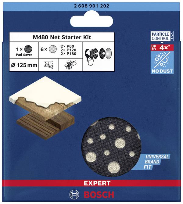 Bosch Accessories EXPERT M480 2608901202 Mesh sanding disc set Punched Grit size 80, 80, 120, 120, 180, 180 (Ø x L) 125 mm x 125 mm 7 pc(s)