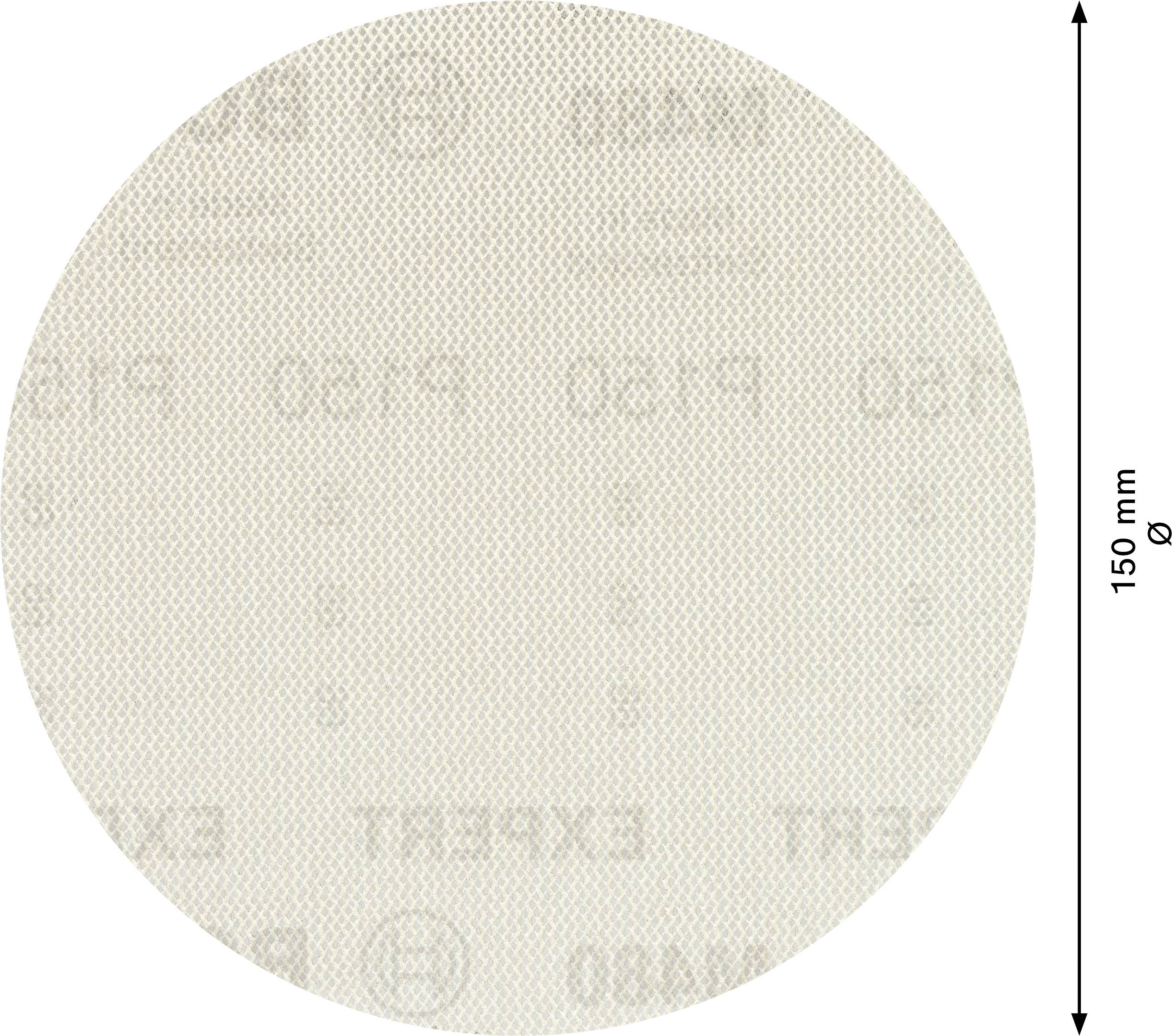 Round sandpaper with a diameter of 150 mm, wafer structure and printed text 'P150' and 'EXPERT'.