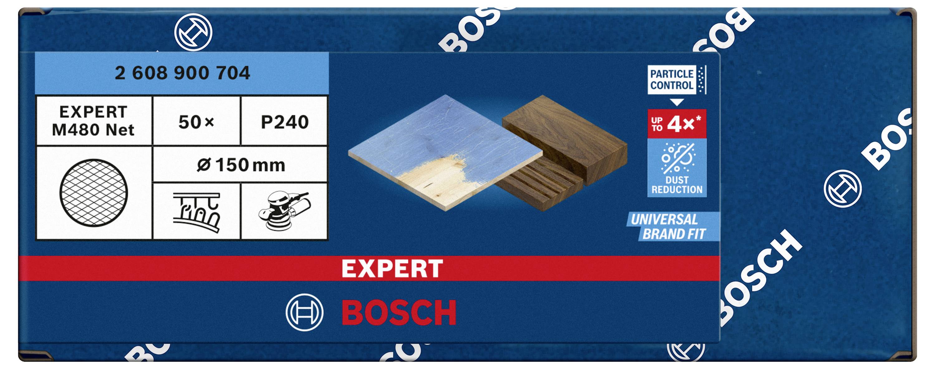 'Bosch Expert M480 Net' Sanding Paper, 50 Pieces, Grit P240, Diameter 150 mm, Universal Fit for Wooden Surfaces.
