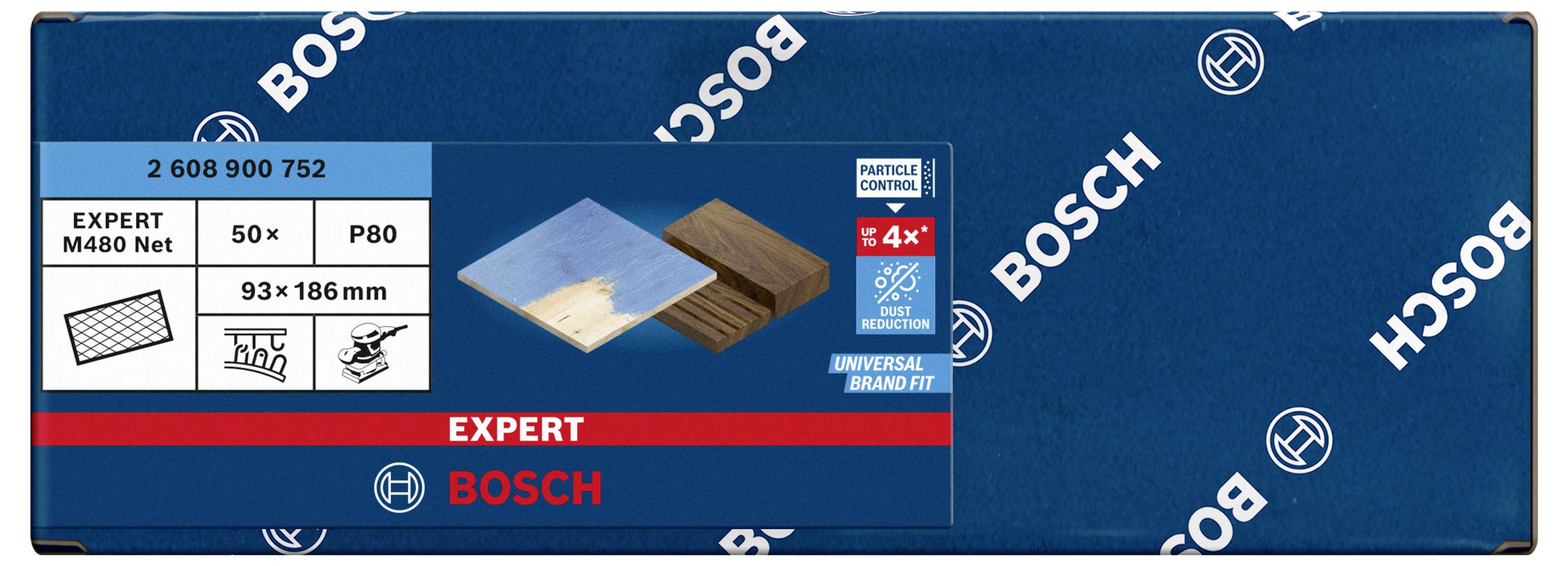 'Pack of 50 Bosch Expert Sanding Mesh Sheets, size 93x186 mm, Grit P80, for woodworking.'