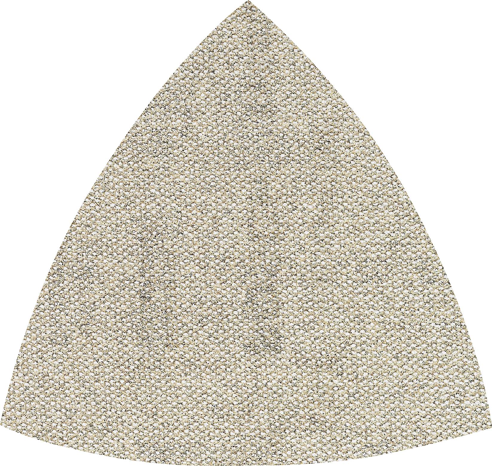 A triangular strip of fine-grained sandpaper, likely used for sanding work on wood or metal.