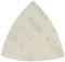 A triangular sanding pad with a granular structure, in a beige colour, used for surface treatment.