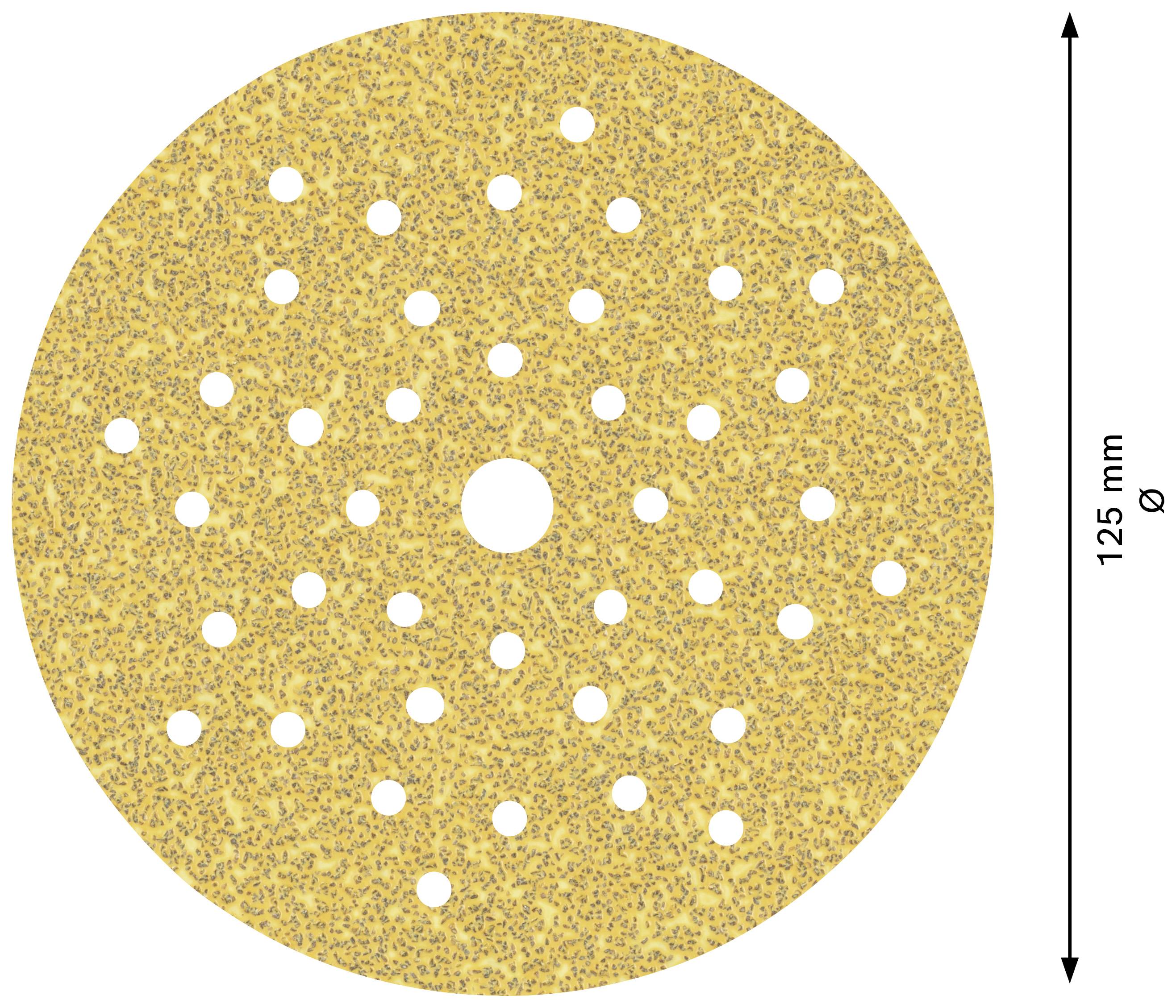 Circular sanding paper with multiple holes, diameter 125 mm.