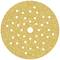 Yellow sanding disc with multiple holes arranged in a circular pattern.