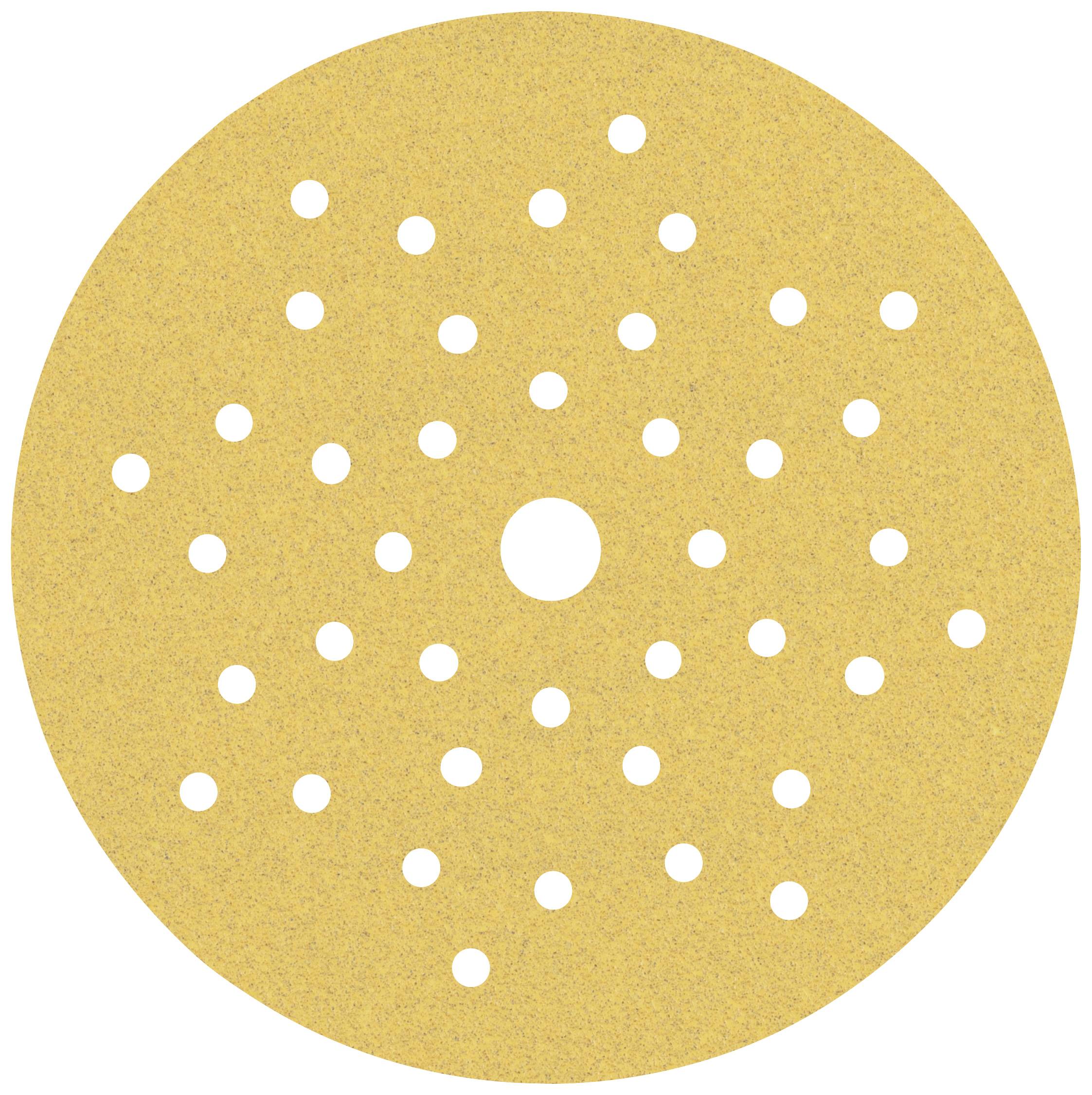 Round sandpaper with multiple holes, typically used in sanding machines.