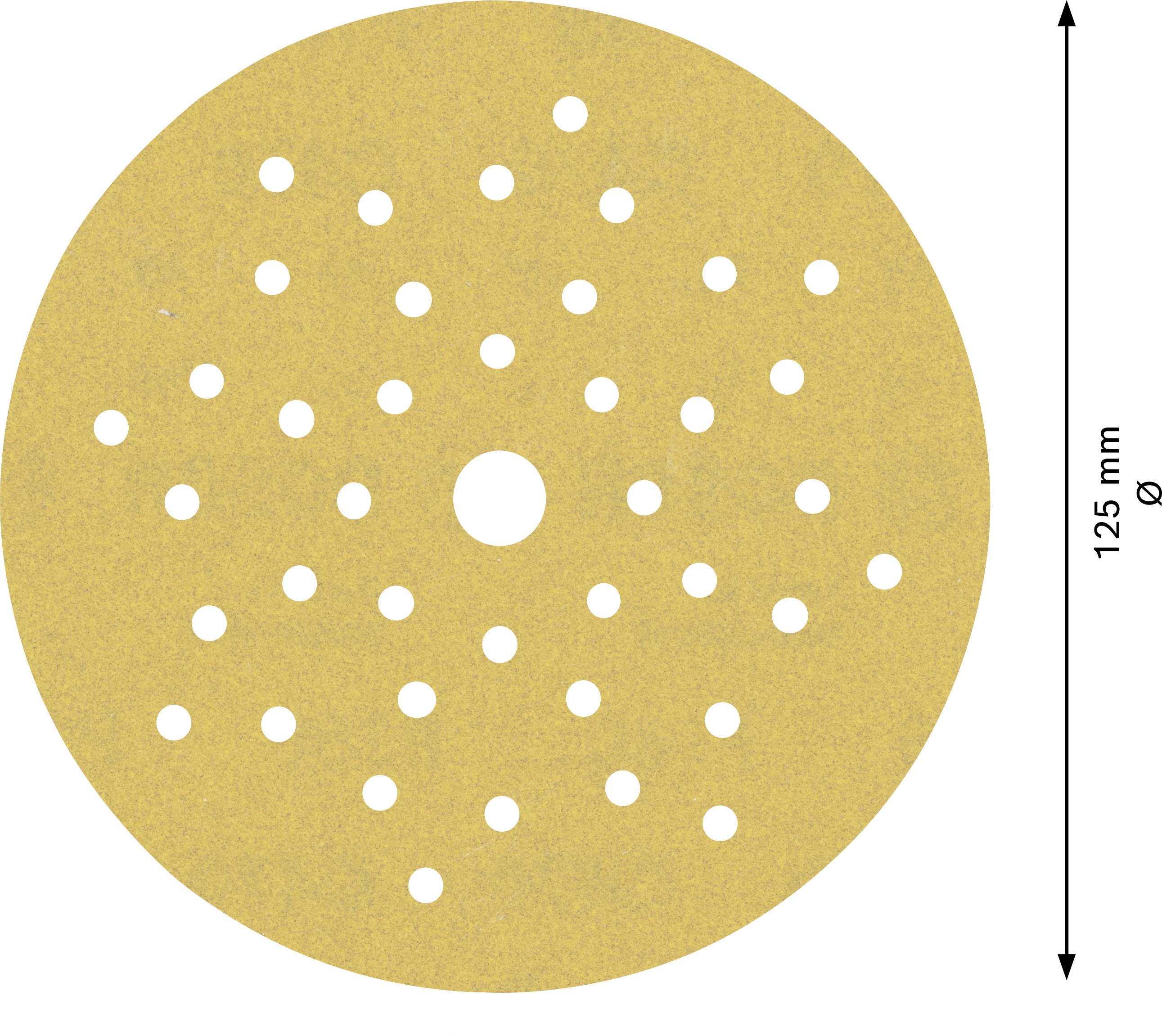 A round sanding disc with multiple holes, diameter 125 mm.