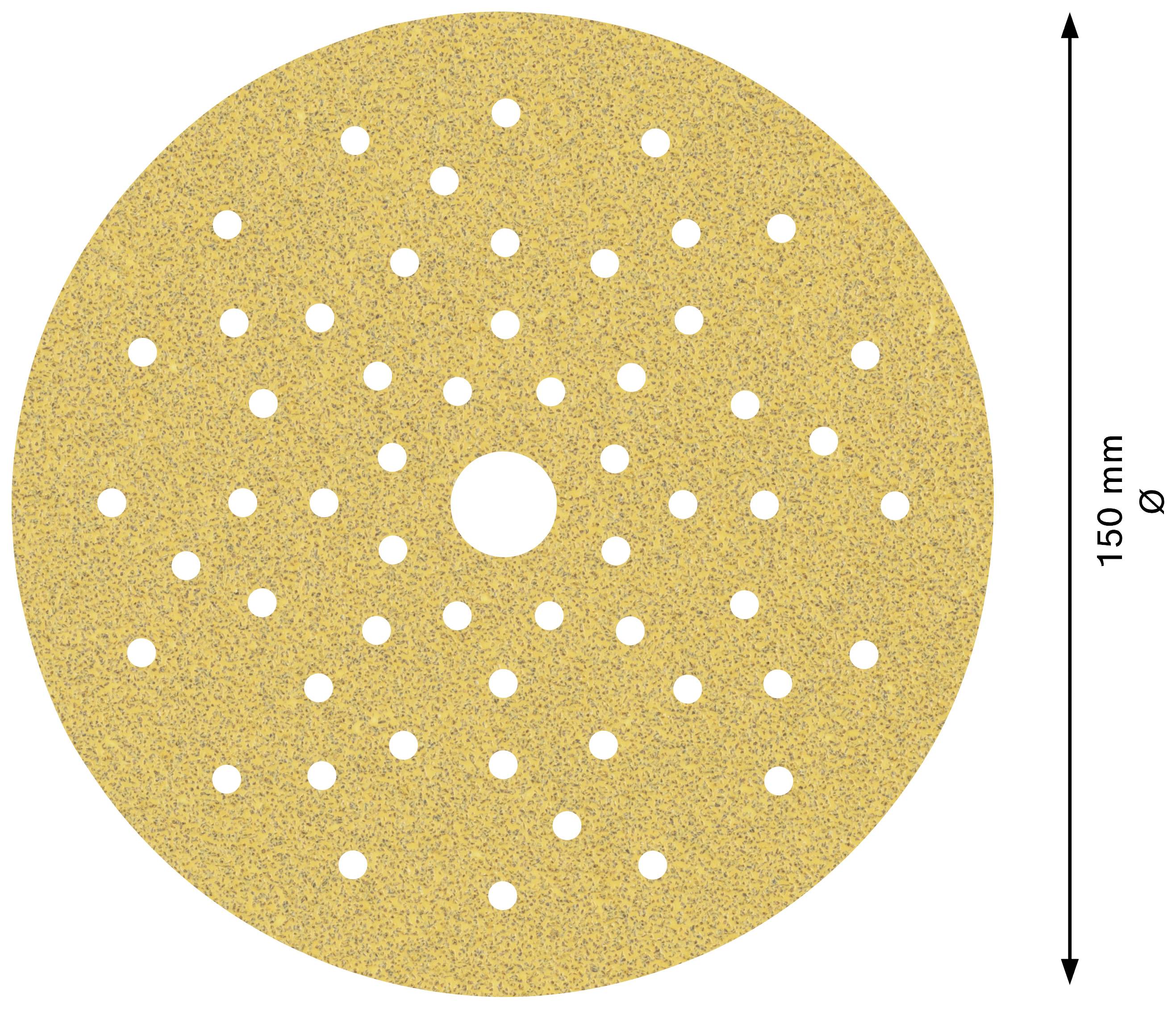 Grinding disc with multiple holes and a diameter of 150 mm.