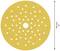 Round sanding paper with 150 mm diameter, yellow, with many symmetrically distributed round holes, suitable for sanding machines.