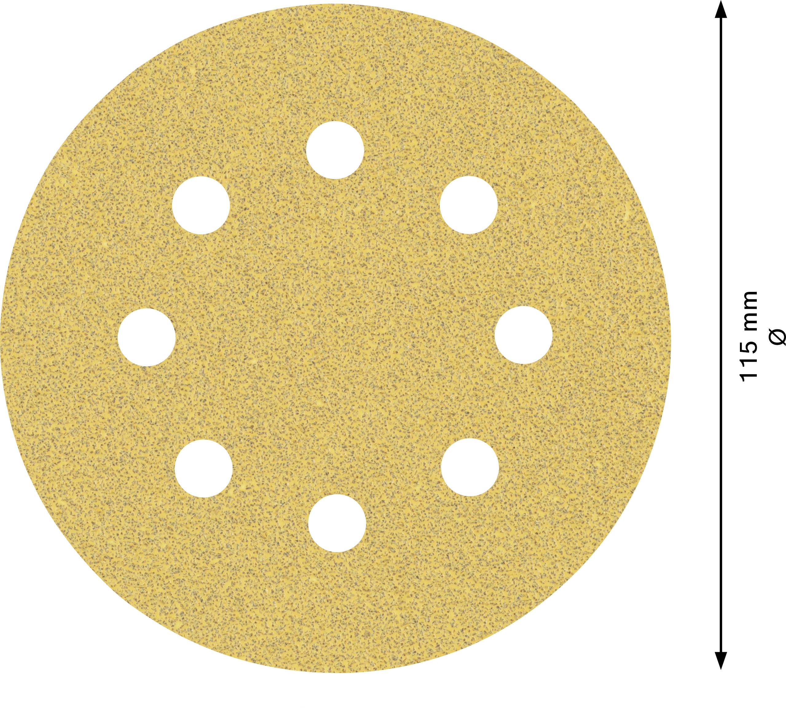 Round sanding disc with eight holes, diameter 115 mm.