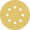 Round, yellow sanding disc with nine holes, used for handheld or electric sanders for surface treatment.